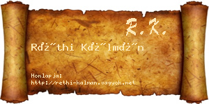 Réthi Kálmán névjegykártya